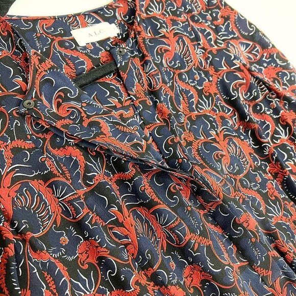A.L.C. Dress Womens Size 2 Sullivan 100% Silk Floral Tie Waist Long Sleeve - Picture 5 of 13